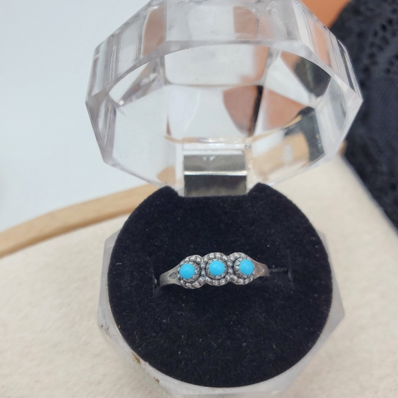 OLD PAWN STERLING SILVER NATIVE AMERICAN NATURAL SLEEPING BEAUTY TURQUOISE RING - Picture 6 of 10